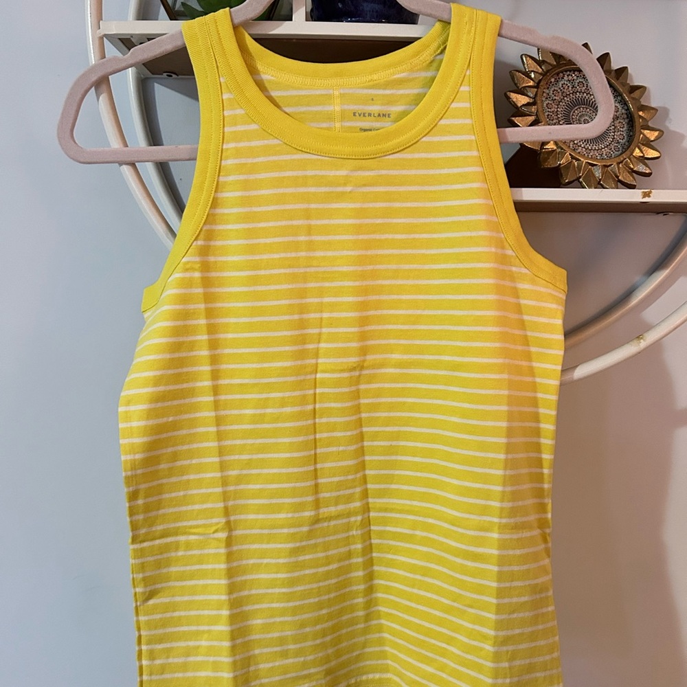 Everlane Womens Small S Yellow Striped Cotton Pullover Tank Top New